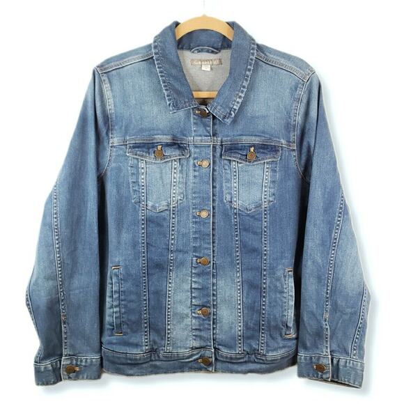 Garnet Hill Denim Jean Jacket XL 14 Organic Coastal Classic Preppy Americana - Picture 1 of 8